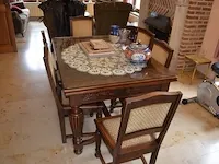 Antiek eetkamer bestaande uit buffetkast 6 deuren 1 lade marmeren blad, uitschuifbare tafel glazen blad, 6 stoelen stoffen zit en rug, wandkast 3 deuren 1 lade marmeren blad en spiegel, stoel met armleuning - afbeelding 6 van  18