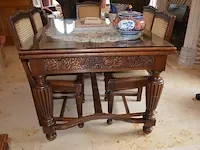 Antiek eetkamer bestaande uit buffetkast 6 deuren 1 lade marmeren blad, uitschuifbare tafel glazen blad, 6 stoelen stoffen zit en rug, wandkast 3 deuren 1 lade marmeren blad en spiegel, stoel met armleuning - afbeelding 7 van  18