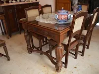 Antiek eetkamer bestaande uit buffetkast 6 deuren 1 lade marmeren blad, uitschuifbare tafel glazen blad, 6 stoelen stoffen zit en rug, wandkast 3 deuren 1 lade marmeren blad en spiegel, stoel met armleuning - afbeelding 8 van  18