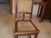 Antiek eetkamer bestaande uit buffetkast 6 deuren 1 lade marmeren blad, uitschuifbare tafel glazen blad, 6 stoelen stoffen zit en rug, wandkast 3 deuren 1 lade marmeren blad en spiegel, stoel met armleuning - afbeelding 11 van  18