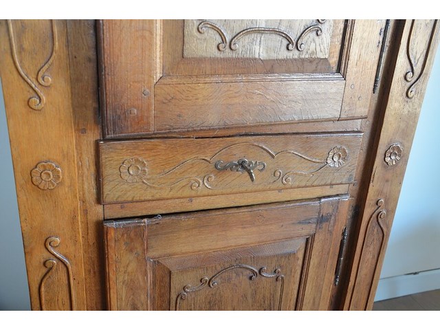 Antiek eiken kast met 2 deuren en 2 laden ca. 1m breed en ca. 1,8m hoog - afbeelding 6 van  9