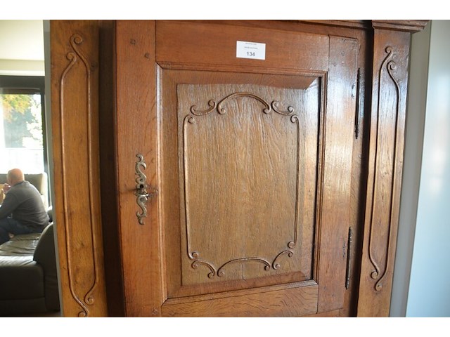 Antiek eiken kast met 2 deuren en 2 laden ca. 1m breed en ca. 1,8m hoog - afbeelding 7 van  9