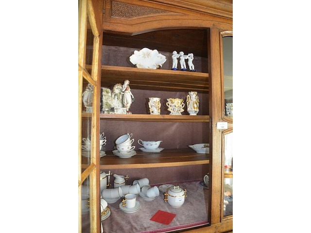 Antiek eiken kast met 2 deuren en 3 laden met opzet vitrine 2 deuren - afbeelding 7 van  12