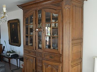 Antiek eiken kast met 2 deuren en 3 laden met opzet vitrine 2 deuren - afbeelding 11 van  12