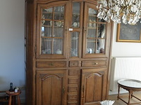 Antiek eiken kast met 2 deuren en 3 laden met opzet vitrine 2 deuren - afbeelding 10 van  12