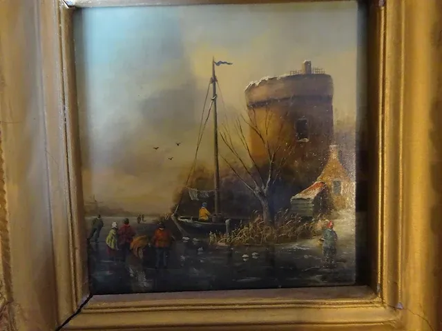 Antiek schilderij, hollands, g/f verter, ijslandschap - afbeelding 2 van  3
