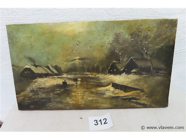 Antiek schilderij winters landschap gesigneerd - afbeelding 1 van  3