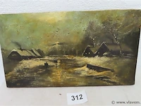 Antiek schilderij winters landschap gesigneerd - afbeelding 1 van  3