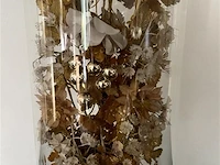 Antieke glazen stolp met gouden bloemen - afbeelding 3 van  3