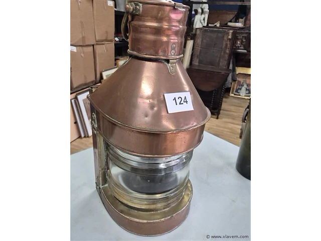 Antieke grote scheepslamp koper - afbeelding 1 van  3
