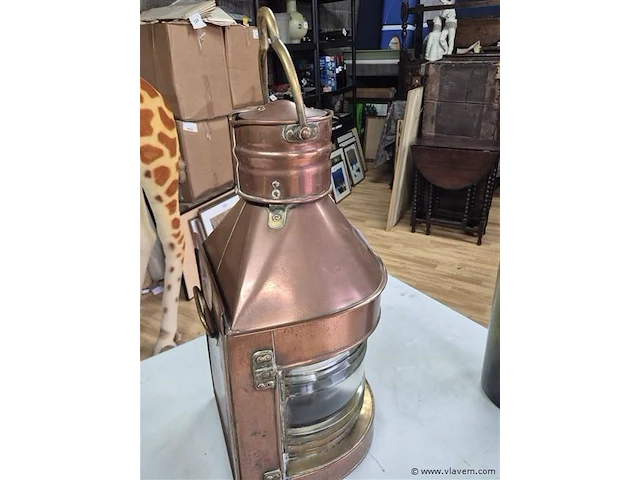 Antieke grote scheepslamp koper - afbeelding 2 van  3