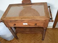 Antieke kaptafel glazen blad 1 lade met ronde spiegel - afbeelding 3 van  6
