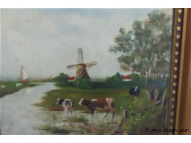 Antieke schilderij op paneel koeien - afbeelding 2 van  3