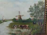 Antieke schilderij op paneel koeien - afbeelding 2 van  3