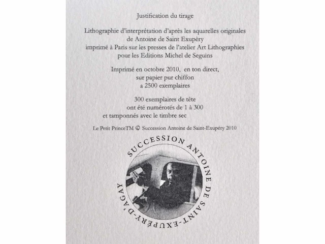 Antoine de saint exupery - le petit prince - litho - afbeelding 4 van  4