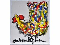 Anton heyboer - kip - acryl op papier - afbeelding 2 van  6