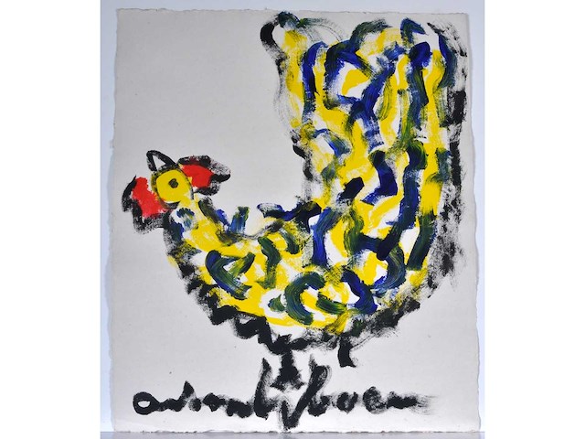 Anton heyboer - kip - acryl op papier - afbeelding 2 van  6