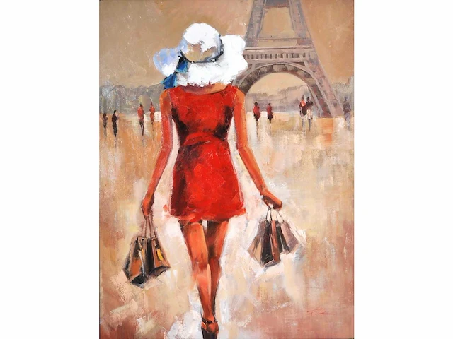 Antonio palmieri (1946) – shopping girl in paris - olie op doek - afbeelding 1 van  10