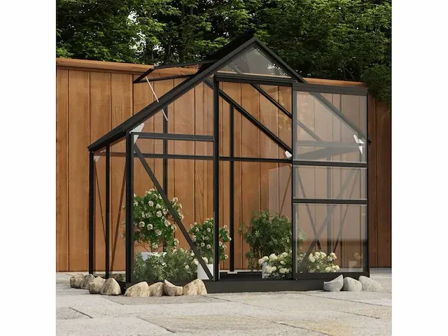 Antraciet glazen tuinkas 155x103x191 cm aluminium - afbeelding 2 van  9