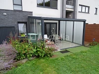Antracietgrijze aluminium veranda in gelaagde beglazing 4 m x 3,75 m (gedemonteerd op schragen)