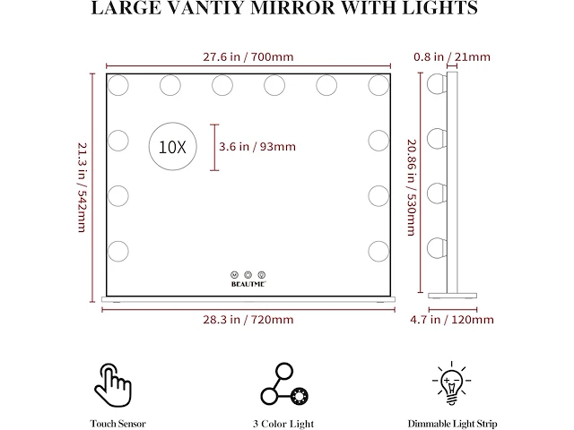 Anyhi hollywood-make-upspiegel met verlichting - afbeelding 2 van  6