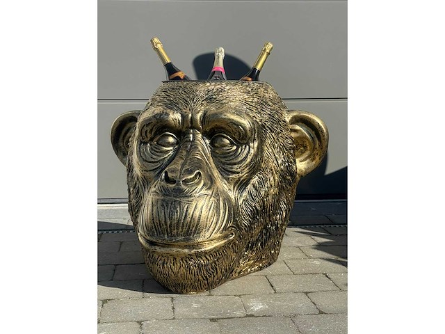 Apenkop als champagne emmer / bloempot (gemengd gebruik) old gold h70cm - afbeelding 1 van  1