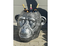 Apenkop als champagne emmer / bloempot (gemengd gebruik) old silver h70cm - afbeelding 2 van  2