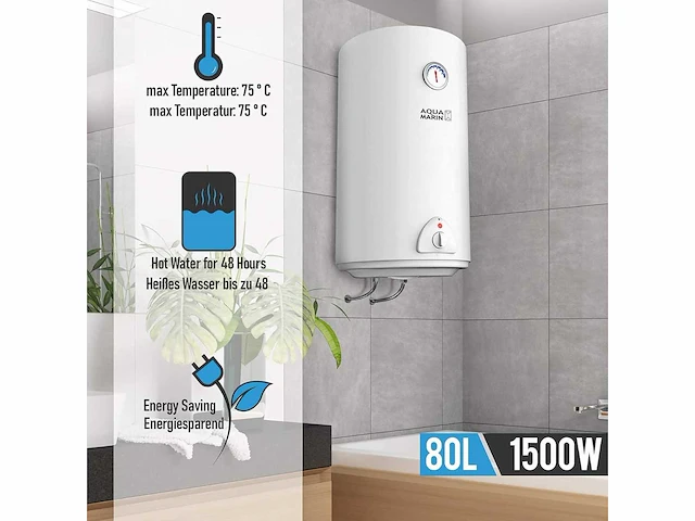 Aquamarin® elektrische boiler - tank met een inhoud van 80 liter, vermogen 1500w - afbeelding 1 van  6