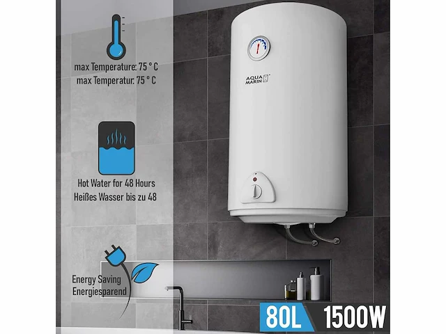 Aquamarin® elektrische boiler - tank met een inhoud van 80 liter, vermogen 1500w - afbeelding 2 van  6