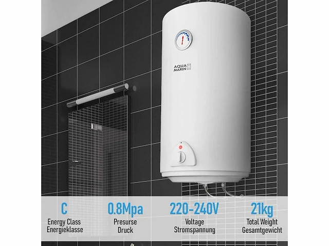 Aquamarin® elektrische boiler - tank met een inhoud van 80 liter, vermogen 1500w - afbeelding 5 van  6
