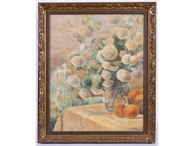 Aquarel bloementafereel gesigneerd - afbeelding 1 van  2