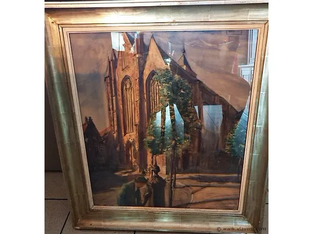 Aquarel emile vermeersch 'geanimeerd stadszicht' - afbeelding 1 van  5