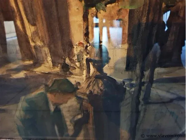 Aquarel emile vermeersch 'geanimeerd stadszicht' - afbeelding 4 van  5