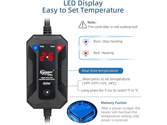 Aquarium heater instelbaar - ledscreen - afbeelding 2 van  4