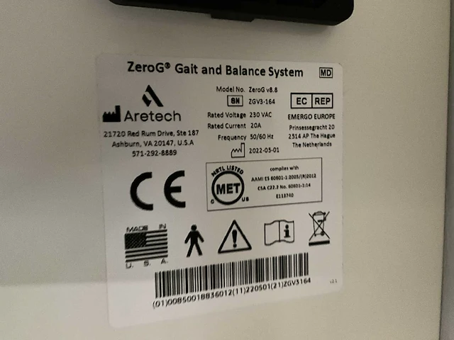 Aretech zerog 3d v 8.8 gait and balance system met rail - afbeelding 20 van  33
