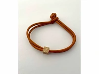 Armband met cognac diamanten kubus op leder (u03546) - afbeelding 2 van  5