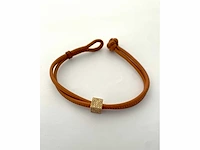 Armband met cognac diamanten kubus op leder (u03546) - afbeelding 3 van  5