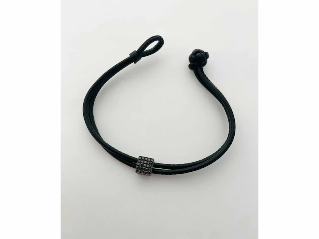 Armband met zwarte diamanten kubus op leder (pa007d) - afbeelding 3 van  7