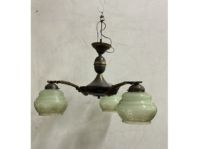 Art deco kroonluchter , metaal met 3 armen - afbeelding 1 van  3