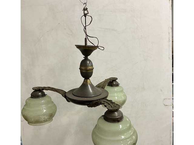 Art deco kroonluchter , metaal met 3 armen - afbeelding 2 van  3