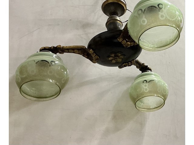 Art deco kroonluchter , metaal met 3 armen - afbeelding 3 van  3