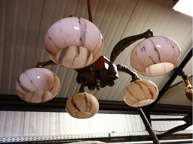 Art deco luster met 5 lichtpunten - afbeelding 3 van  5
