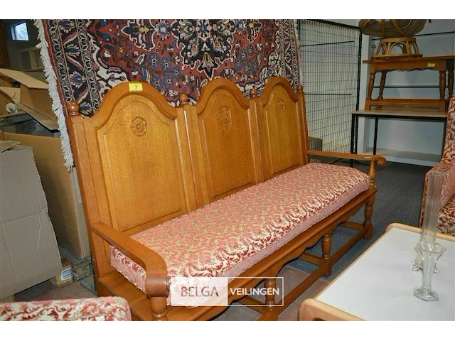 Art nouveau bank, salontafel en 2 clubzetels - afbeelding 3 van  7