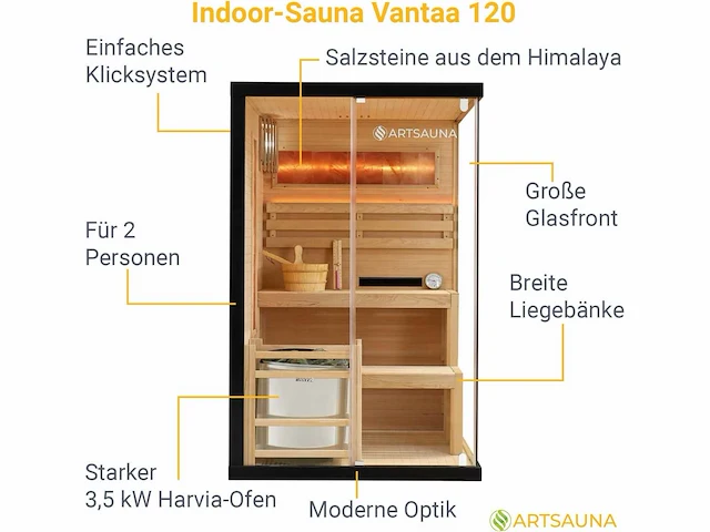 Artsauna vantaa 120 saunacabine met zoutsteen - afbeelding 3 van  9