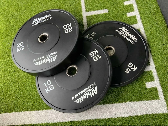 Athletic performance bumper plate 50mm nieuw 4x5;4x10;8x15kg krachtstation - afbeelding 3 van  4