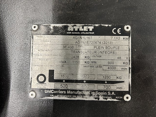 Atlet ag1n1l16t elektrische heftruck - bj 2013 - afbeelding 8 van  9