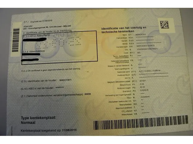 Auto dubbel gebruik mercedes viano v220cdi, type 638/2, variant ybf0, versie d4aab1, ch.nr. vsa63829413345784, bouwjaar 01.12.2000 (2 sleutels, boorddocumenten: inschrijvingsbewijs (verlopen), gelijkvormigheidsattest en schouwingsbewijs - afbeelding 10 van  33