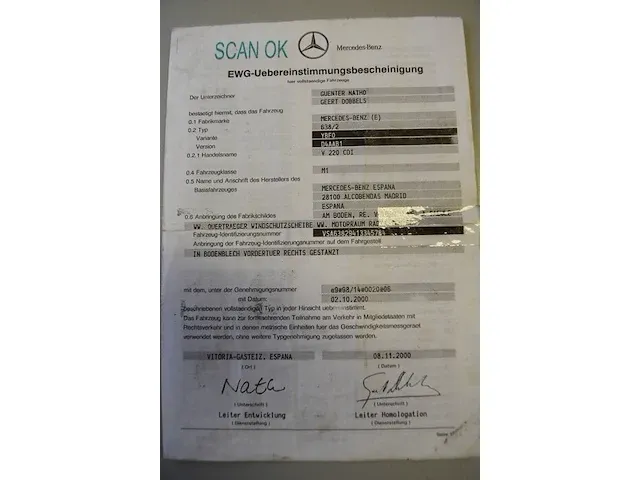 Auto dubbel gebruik mercedes viano v220cdi, type 638/2, variant ybf0, versie d4aab1, ch.nr. vsa63829413345784, bouwjaar 01.12.2000 (2 sleutels, boorddocumenten: inschrijvingsbewijs (verlopen), gelijkvormigheidsattest en schouwingsbewijs - afbeelding 17 van  33