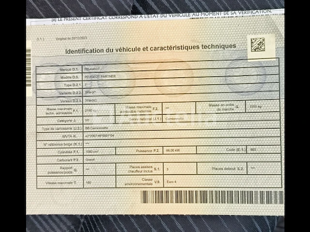 Auto peugeot partner (2011-171.000 km-vin:vf37f9hxcbj532637) - afbeelding 10 van  10