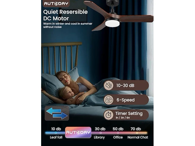 Autoday houten plafondventilator met licht - afbeelding 4 van  7